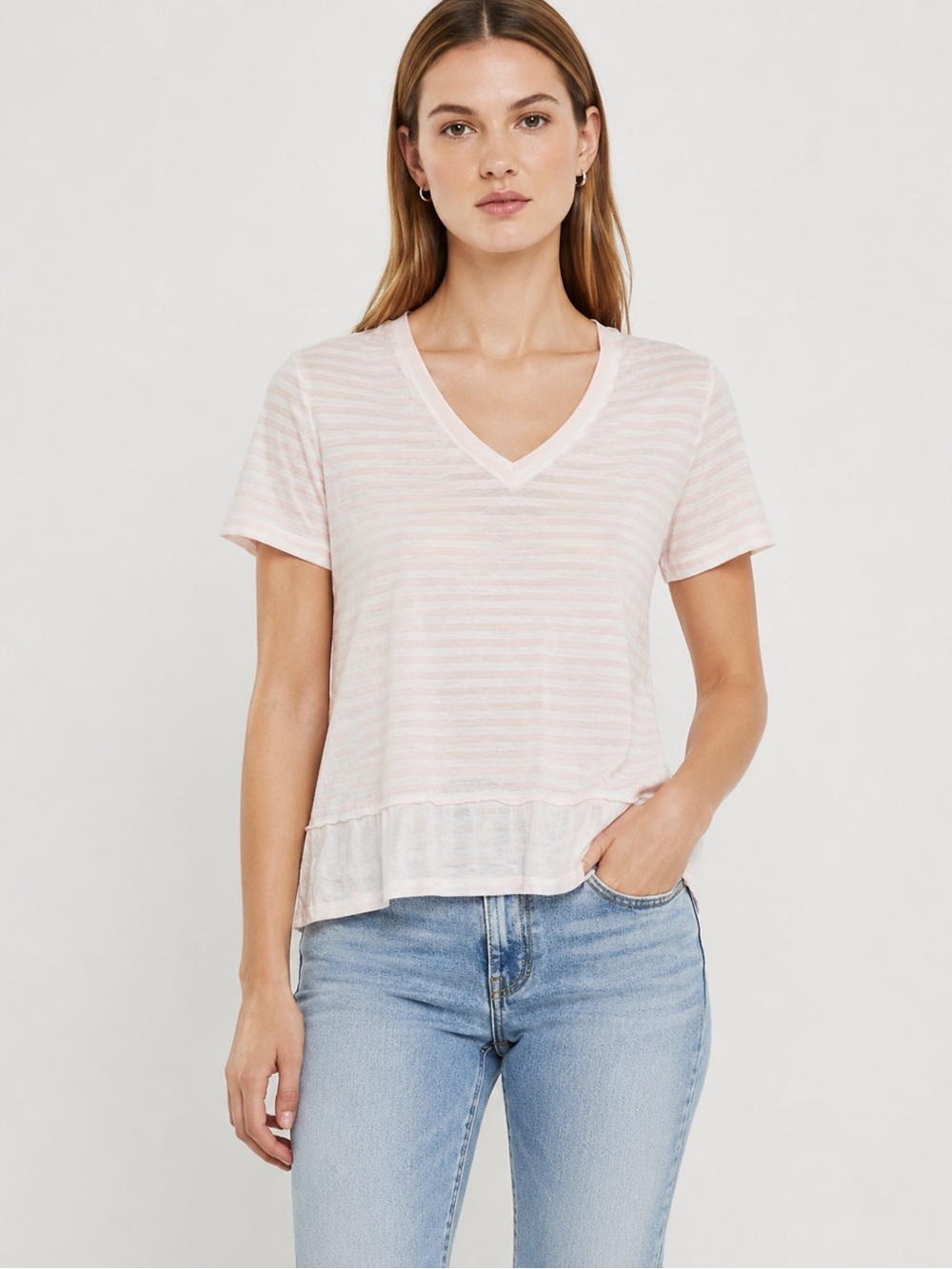 Southcott Threads Stripe V-Neck Tee Size 1 Small Made in USA